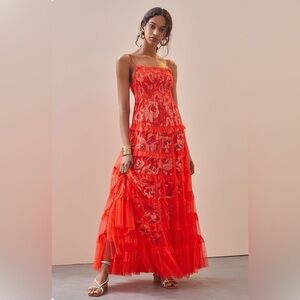 Elegant Red Floral Maxi Dress